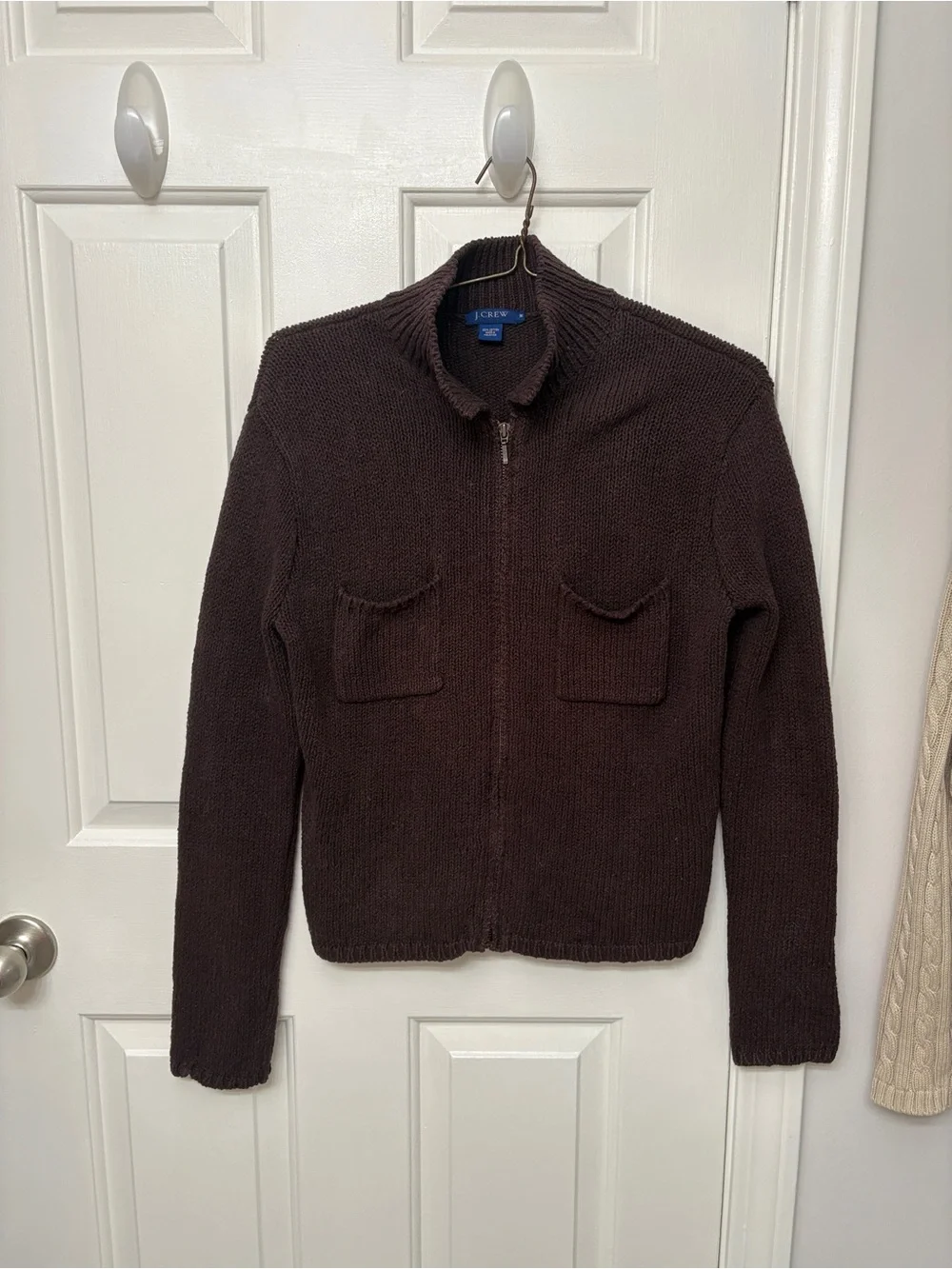 Vintage J. Crew Brown Zip-Up Knit Jacket with Front Pockets